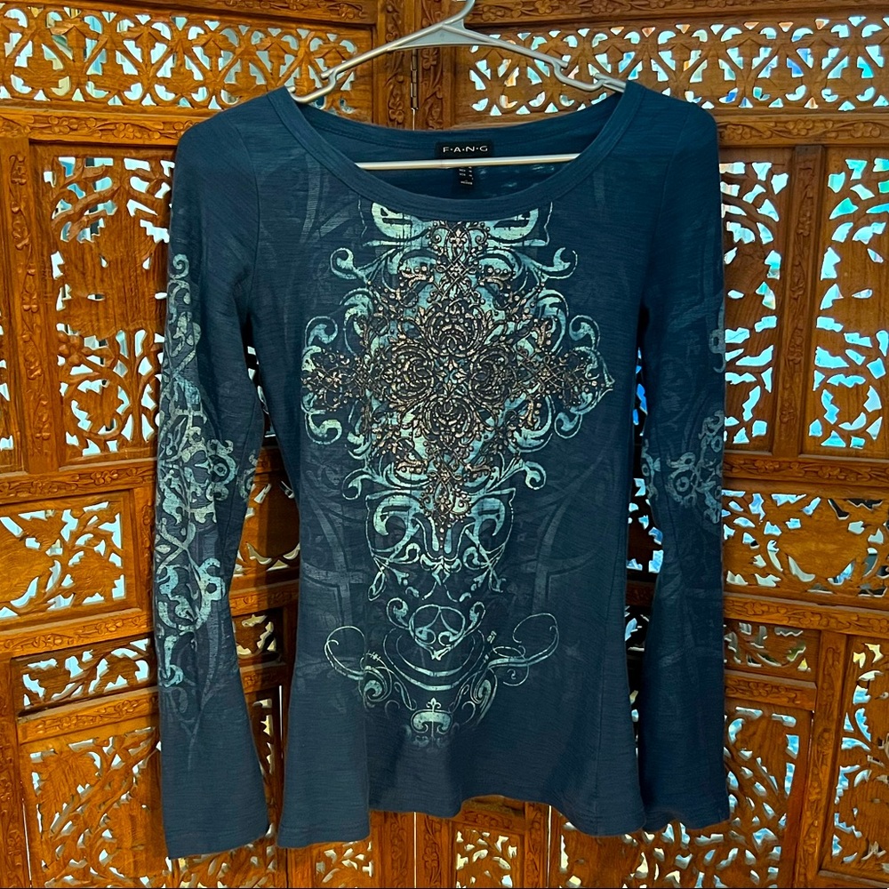 Y2K Blue Long-sleeved Sparkle Shirt